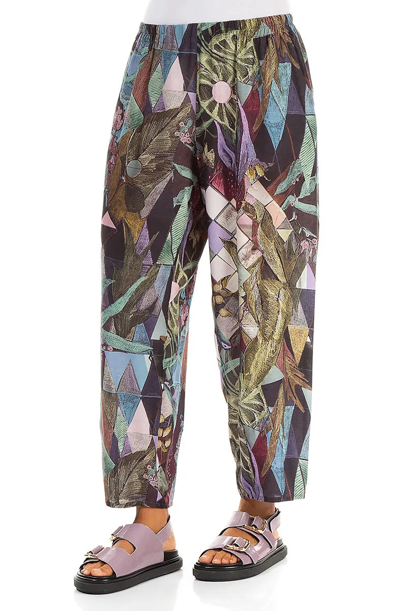 Slight Taper Art Mosaic Silk Bamboo Trousers 3