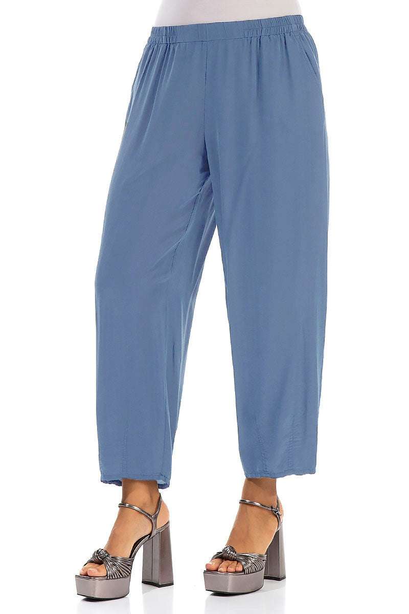 Slight Taper Blue Nova Silk Bamboo Trousers 3