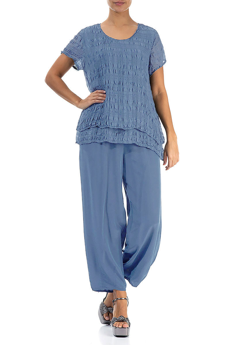 Slight Taper Blue Nova Silk Bamboo Trousers 4