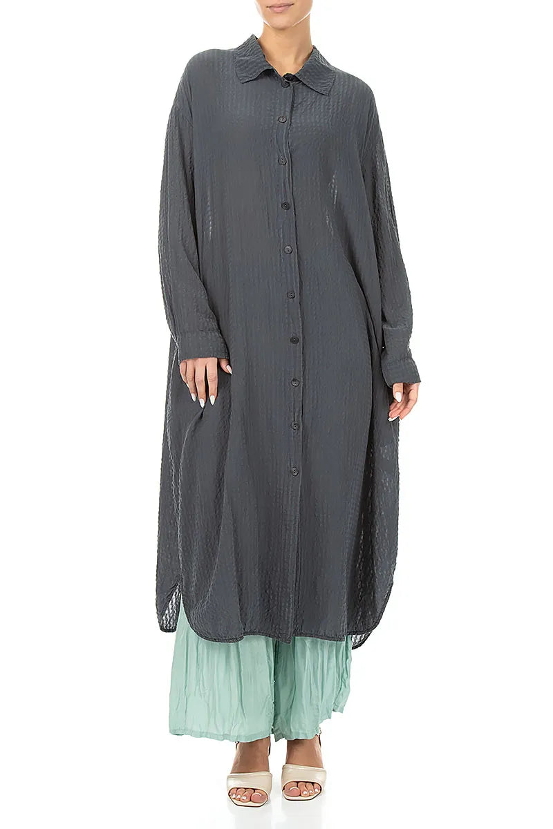 Slit Hem Graphite Textured Silk Jacket 5