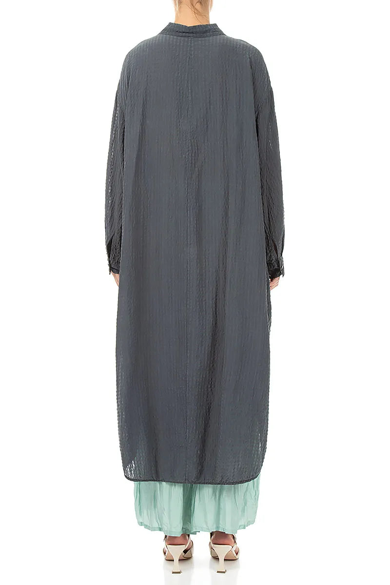 Slit Hem Graphite Textured Silk Jacket 3