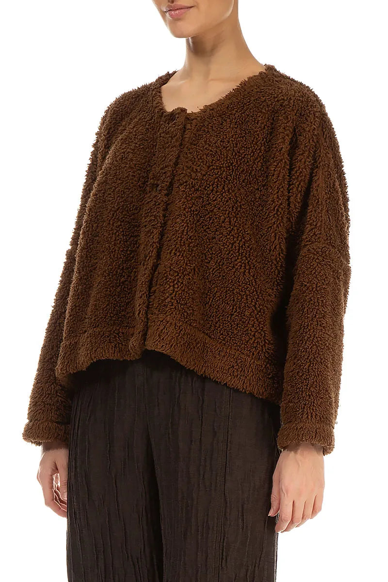 Snap Front Aged Copper Teddy Cotton Jacket 4