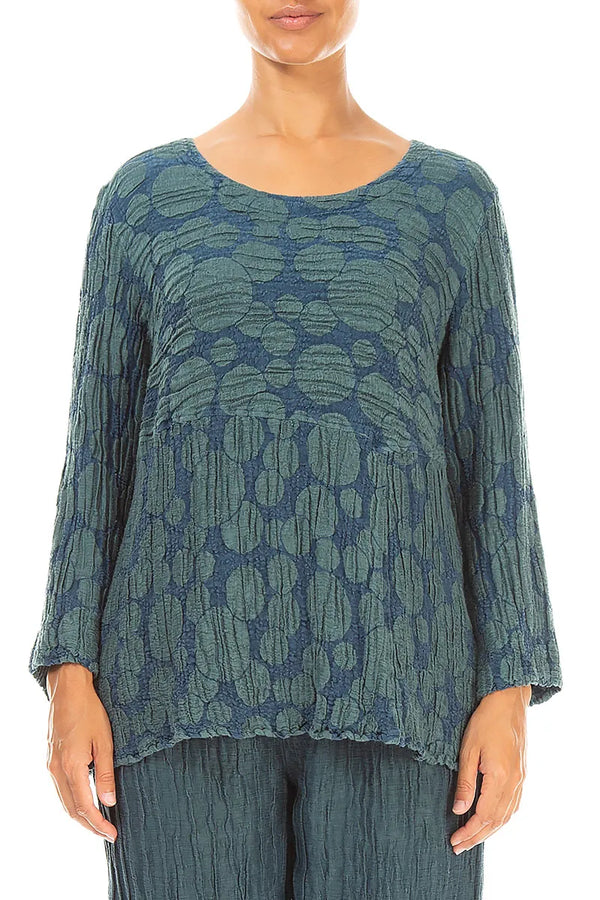Soft-Shaped Deep Turquoise Circle Silk Linen Blouse