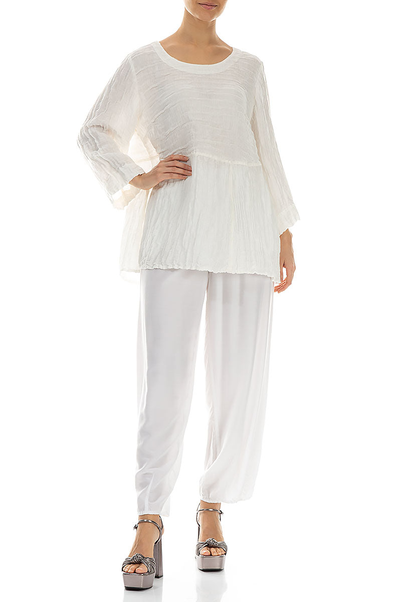 Soft-Shaped Off White Crinkled Silk Linen Blouse 4
