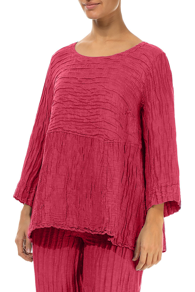 Soft-Shaped Raspberry Crinkled Silk Linen Blouse 3