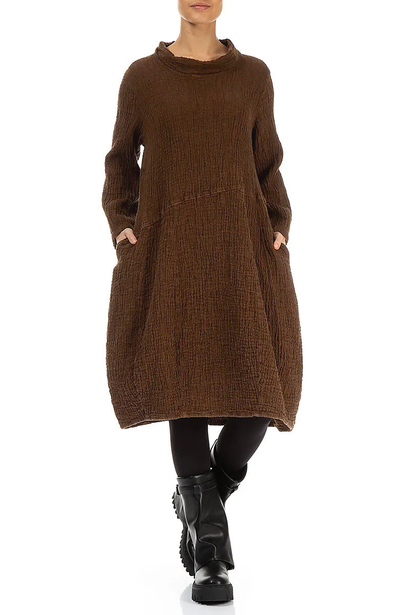 Soft Cowl Aged Copper Textured Linen Dress 4