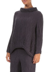 Soft Cowl Neck Crinkled Vintage Violet Silk Blouse 3