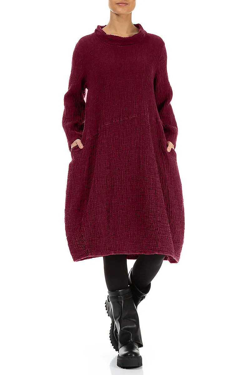 Soft Cowl Ruby Textured Linen Dress