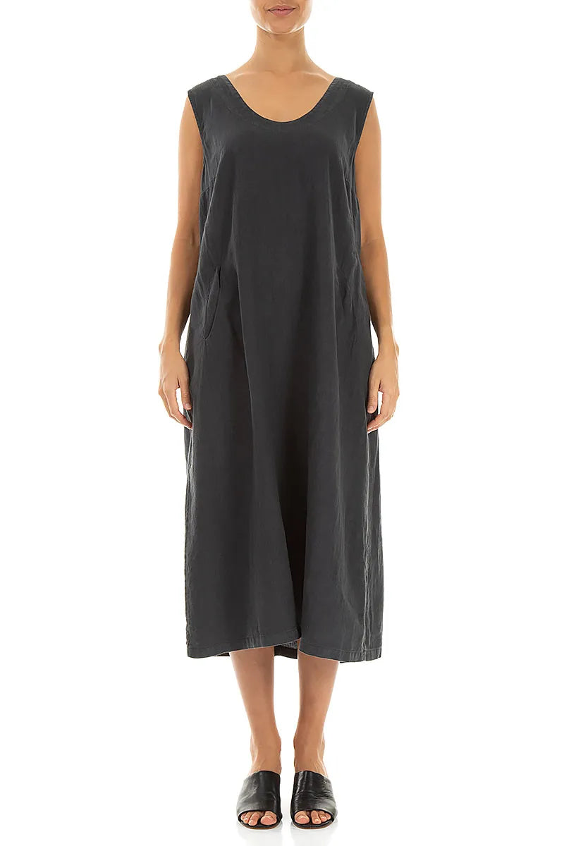 Soft V-Neck Graphite Linen Dress