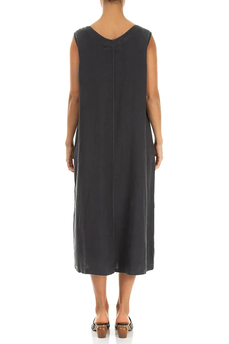 Soft V-Neck Graphite Linen Dress