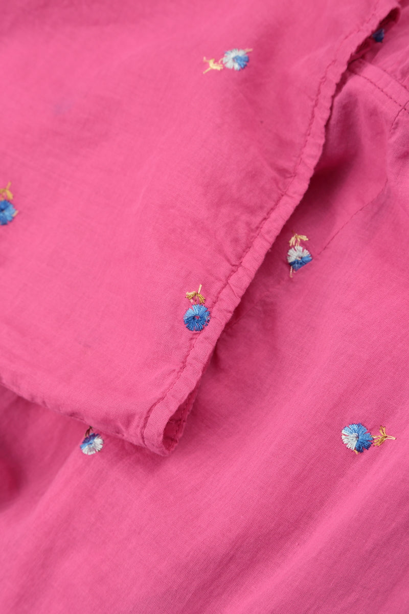 Soft Volume Fuchsia Embroidered Petals Cotton Midi Dress 6