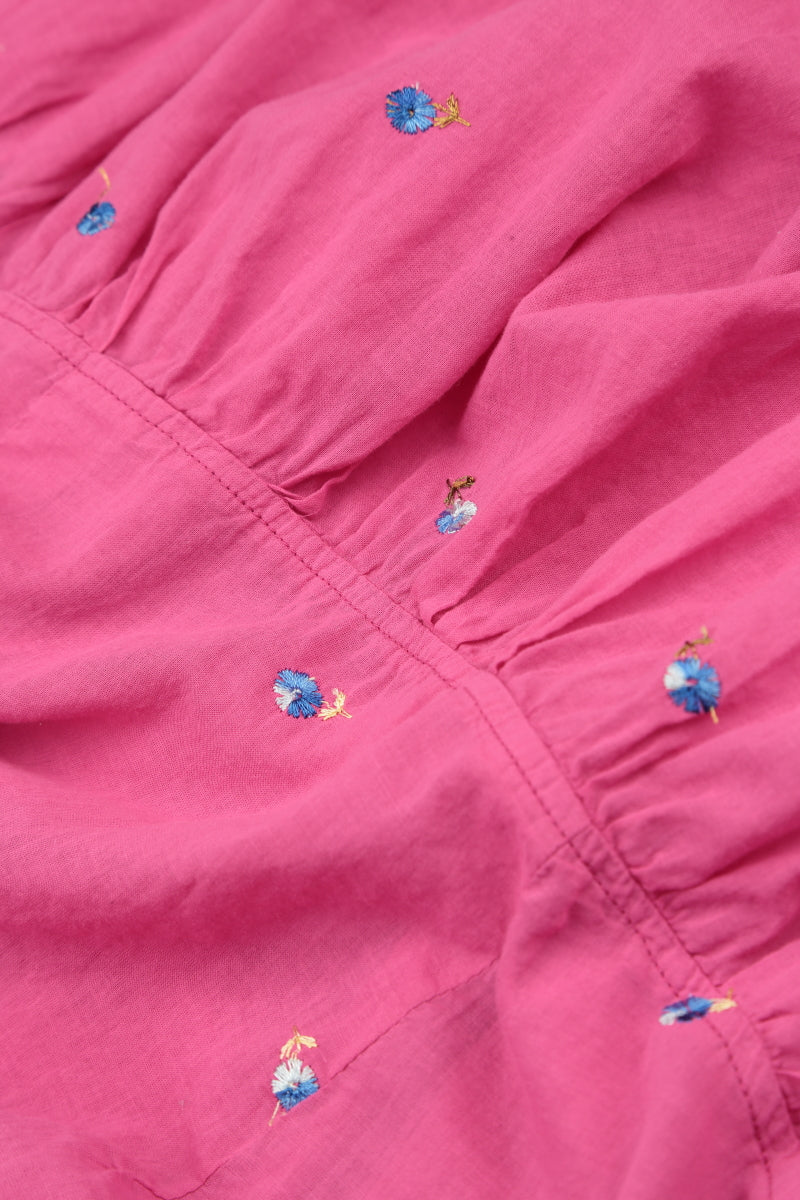 Soft Volume Fuchsia Embroidered Petals Cotton Midi Dress 5