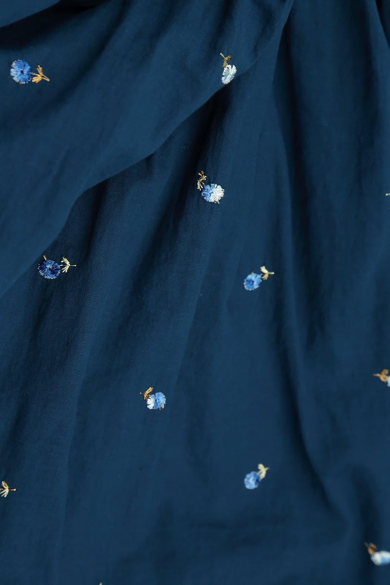 Soft Volume Navy Embroidered Petals Cotton Midi Dress 5