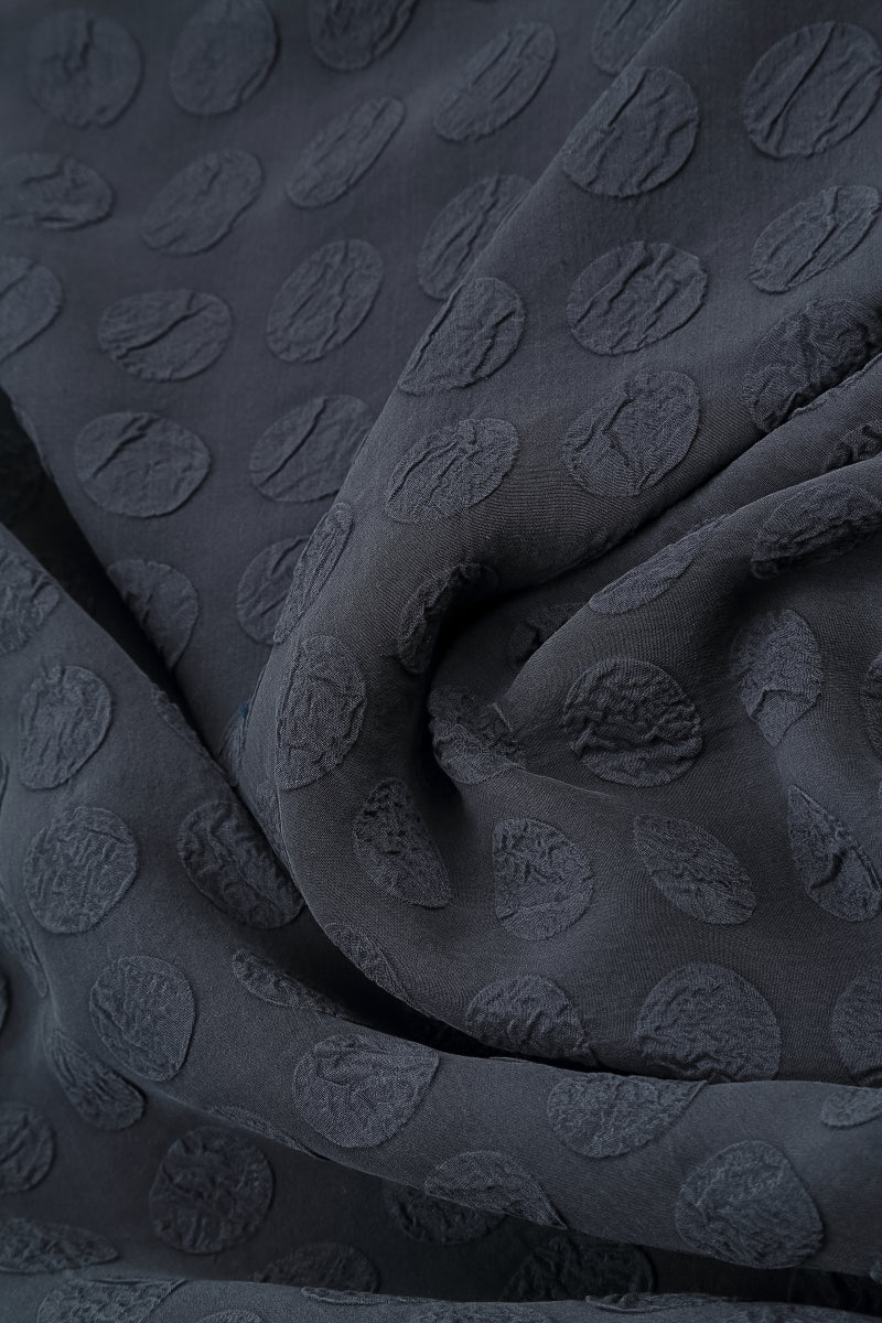 Square Neck Bubble Graphite Blue Silver Silk Dress