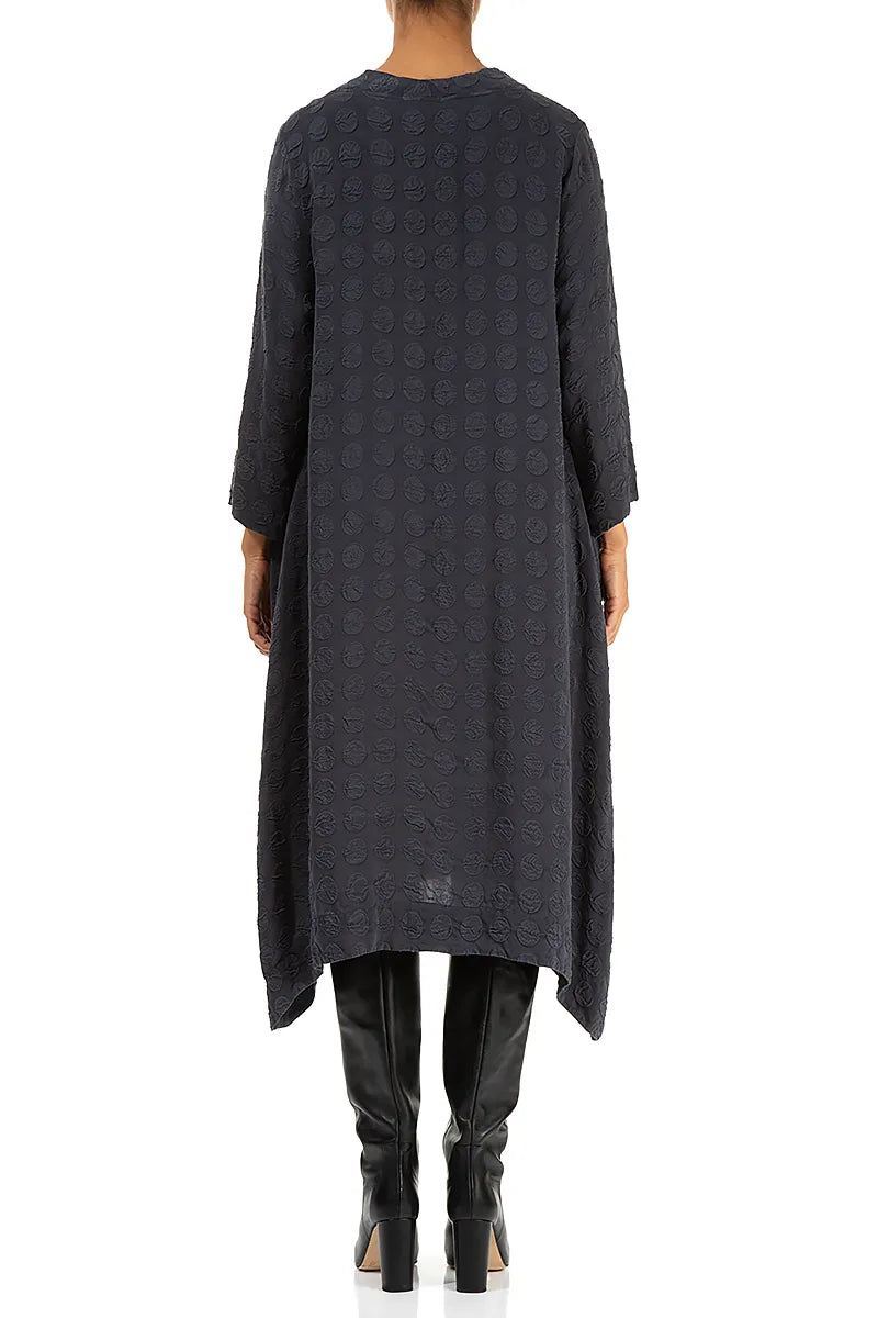 Square Neck Bubble Graphite Blue Silver Silk Dress