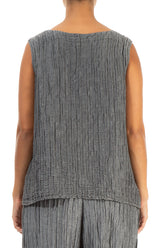 Square Neck Crinkled Anthracite Silk Linen Blouse 2