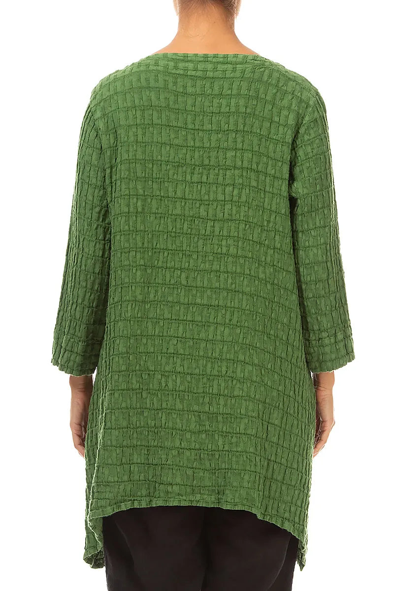 Square Neck Shamrock Green Textured Linen Tunic