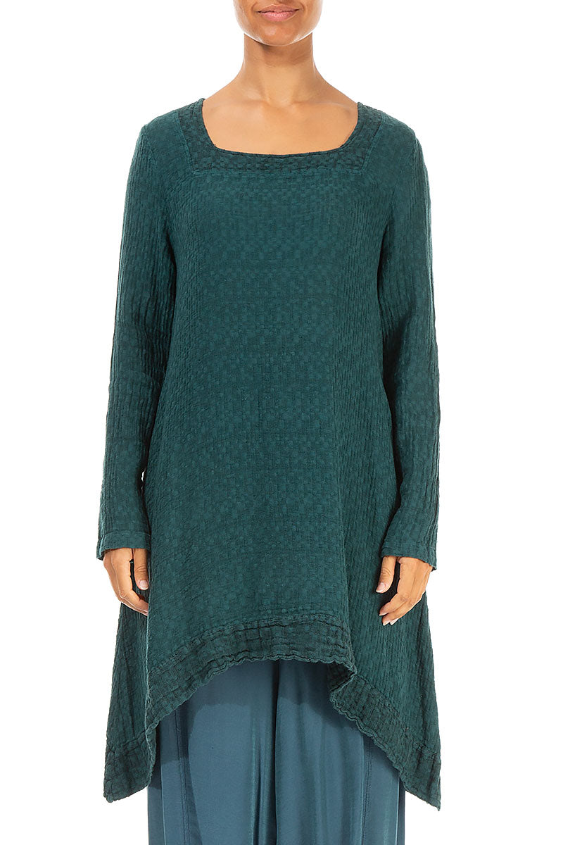 Square Neck Teal Textured Linen Tunic 1