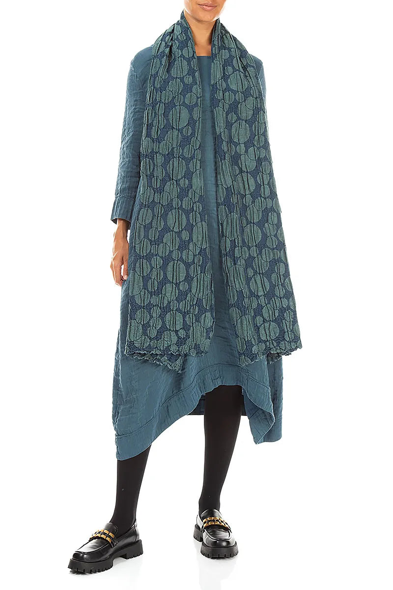 Square Neck Textured Deep Turquoise Silk Dress