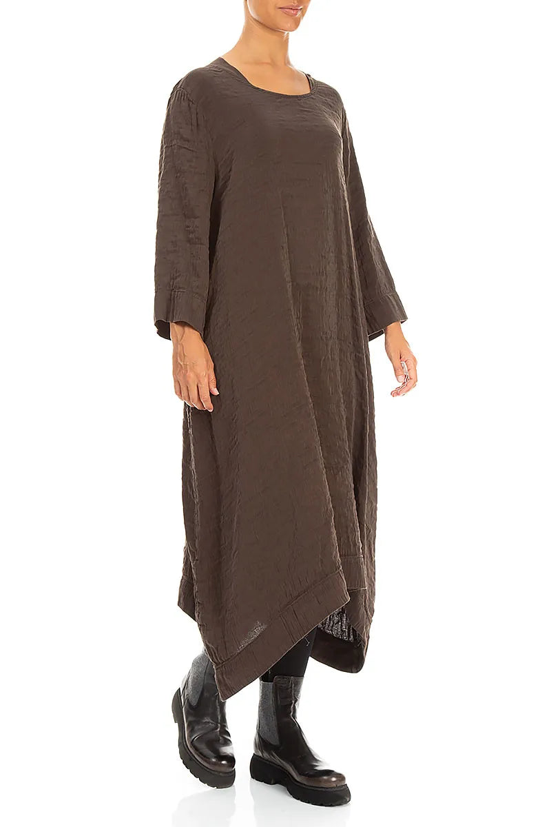 Square Neck Textured Truffle Brown Silk Dress