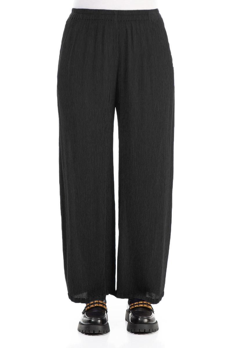 Straight Black Silk Viscose Trousers 1