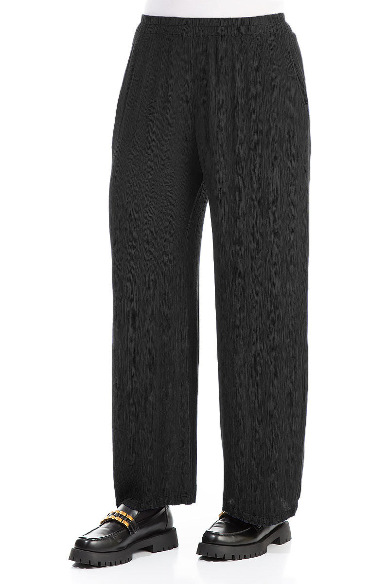 Straight Black Silk Viscose Trousers 3