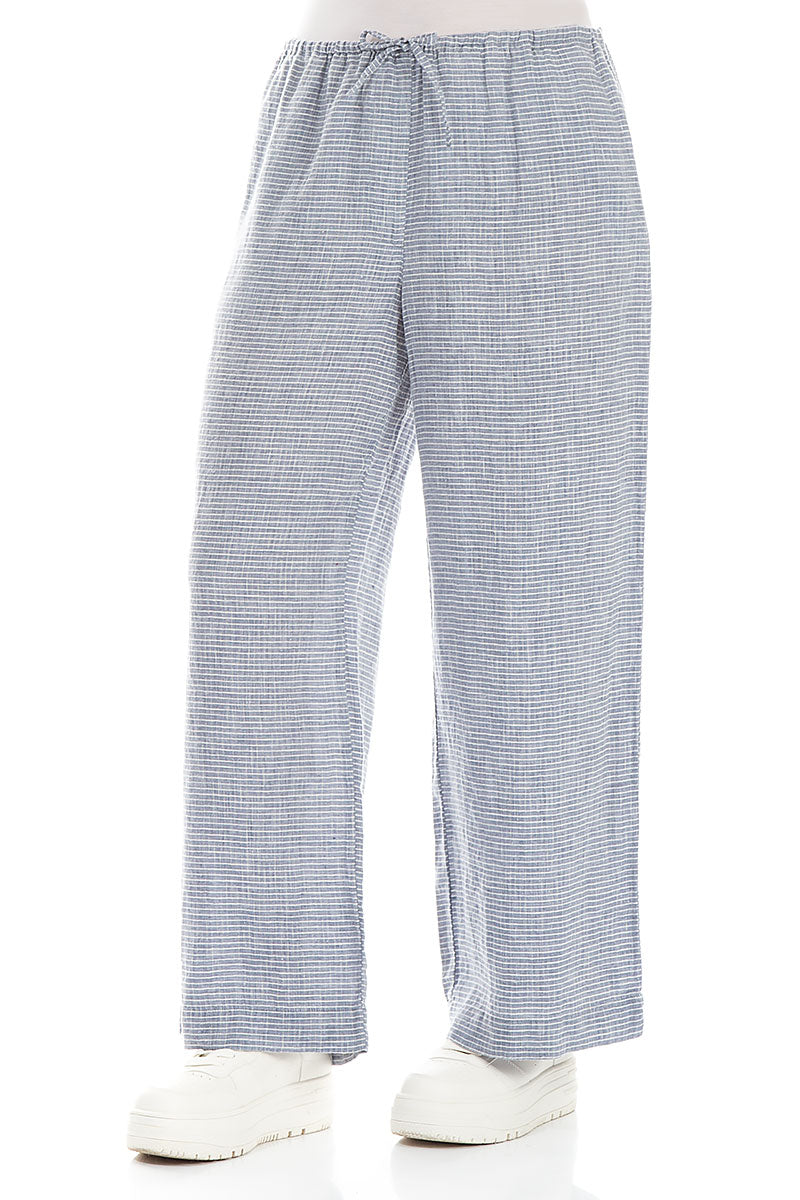 Straight Blue Stripe Linen Trousers 3