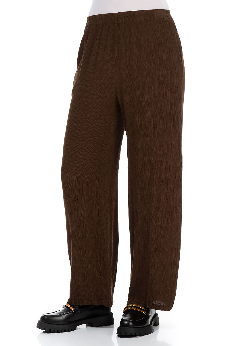 Straight Chocolate Silk Viscose Trousers 3