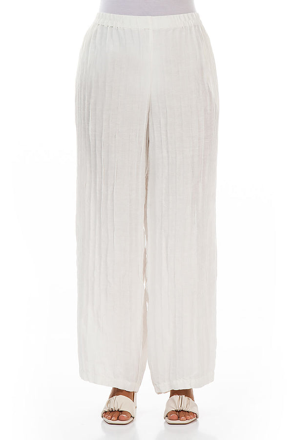 Straight Crinkled Off White Silk Linen Trousers 1