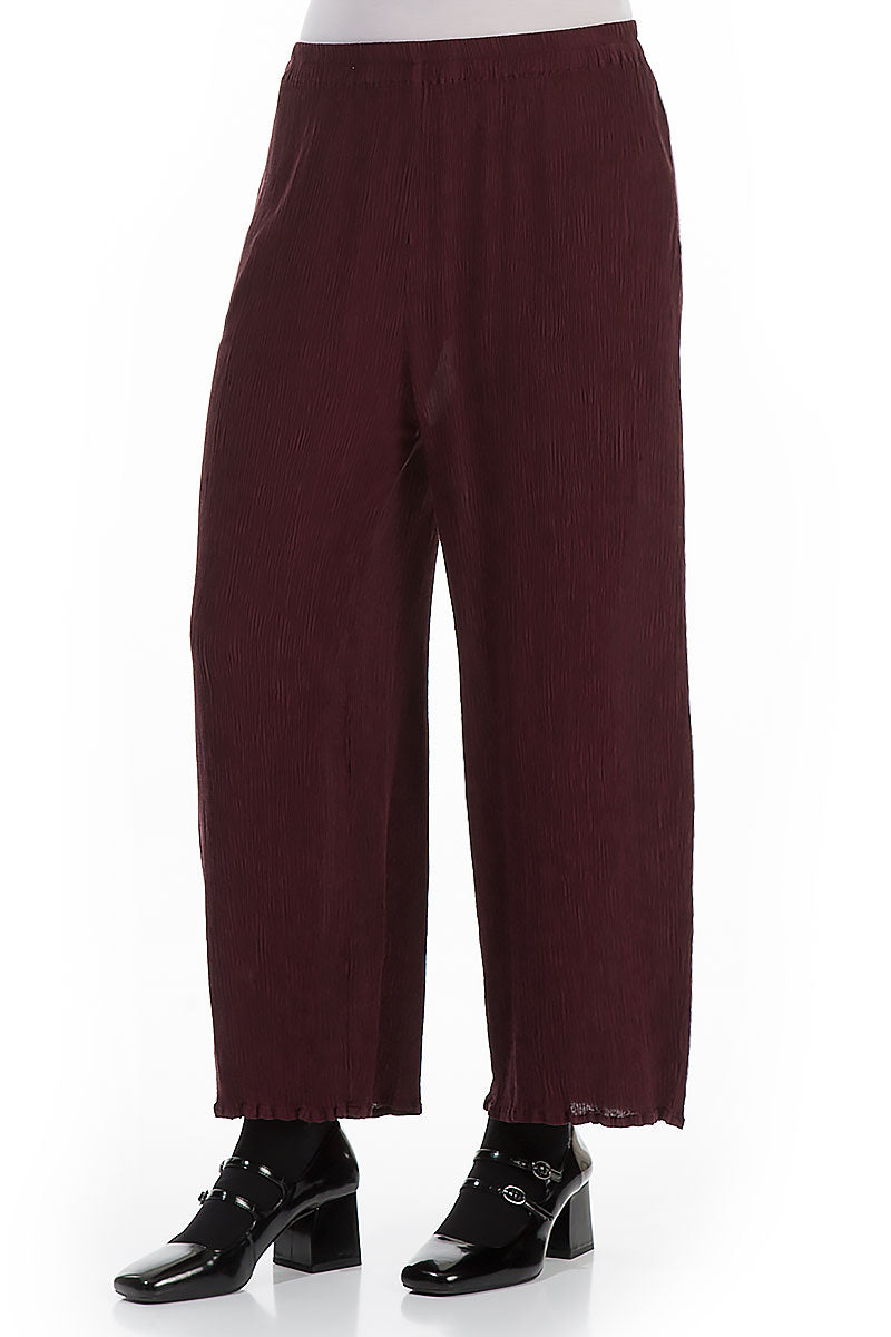 Straight Cropped Merlot Silk Viscose Trousers 3