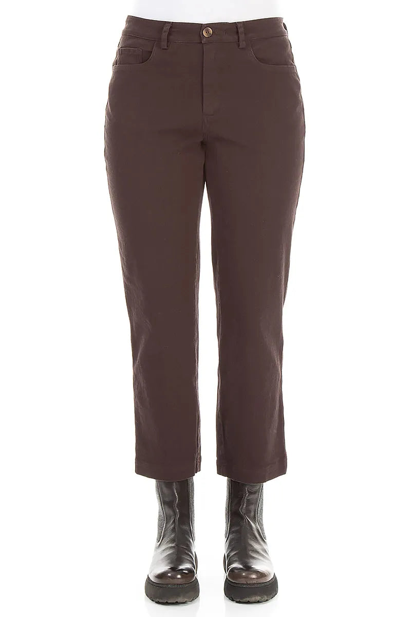 Straight Cropped Truffle Brown Cotton Trousers