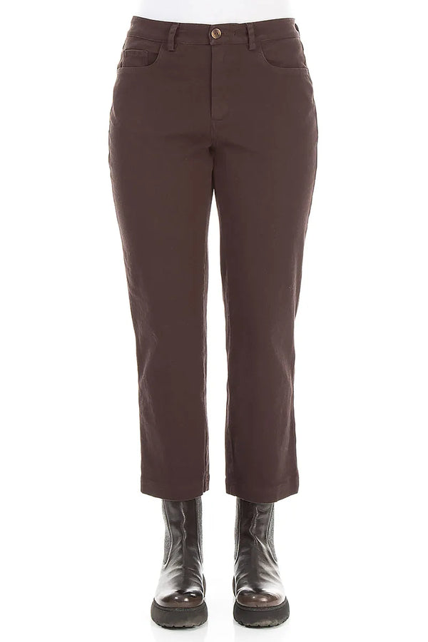 Straight Cropped Truffle Brown Cotton Trousers