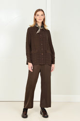Straight Forest Brown Silk Trousers 6