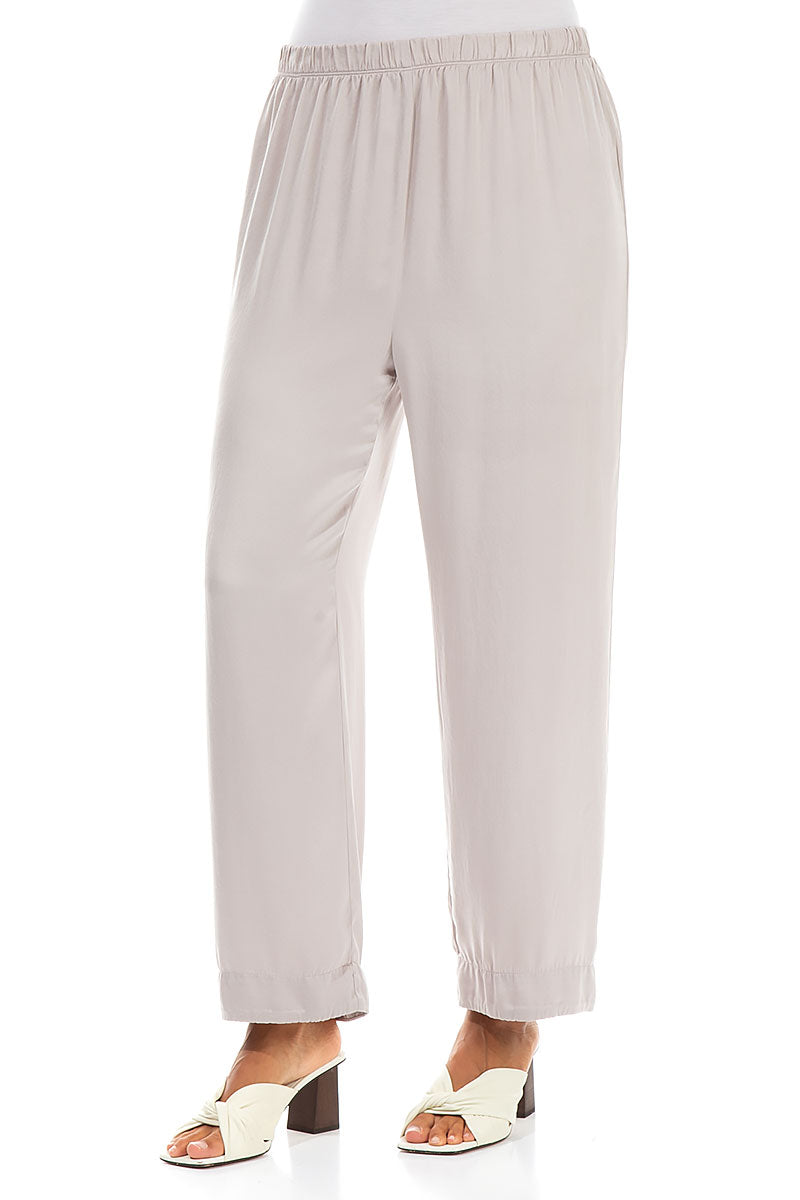 Straight Greige Silk Trousers 3