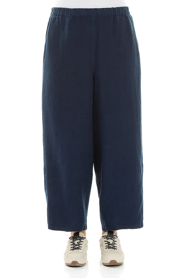 Rechte Marineblauwe Linnen Broek