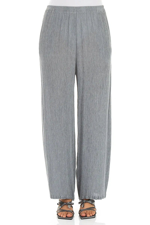 Straight Silver Grey Silk Viscose Trousers 1