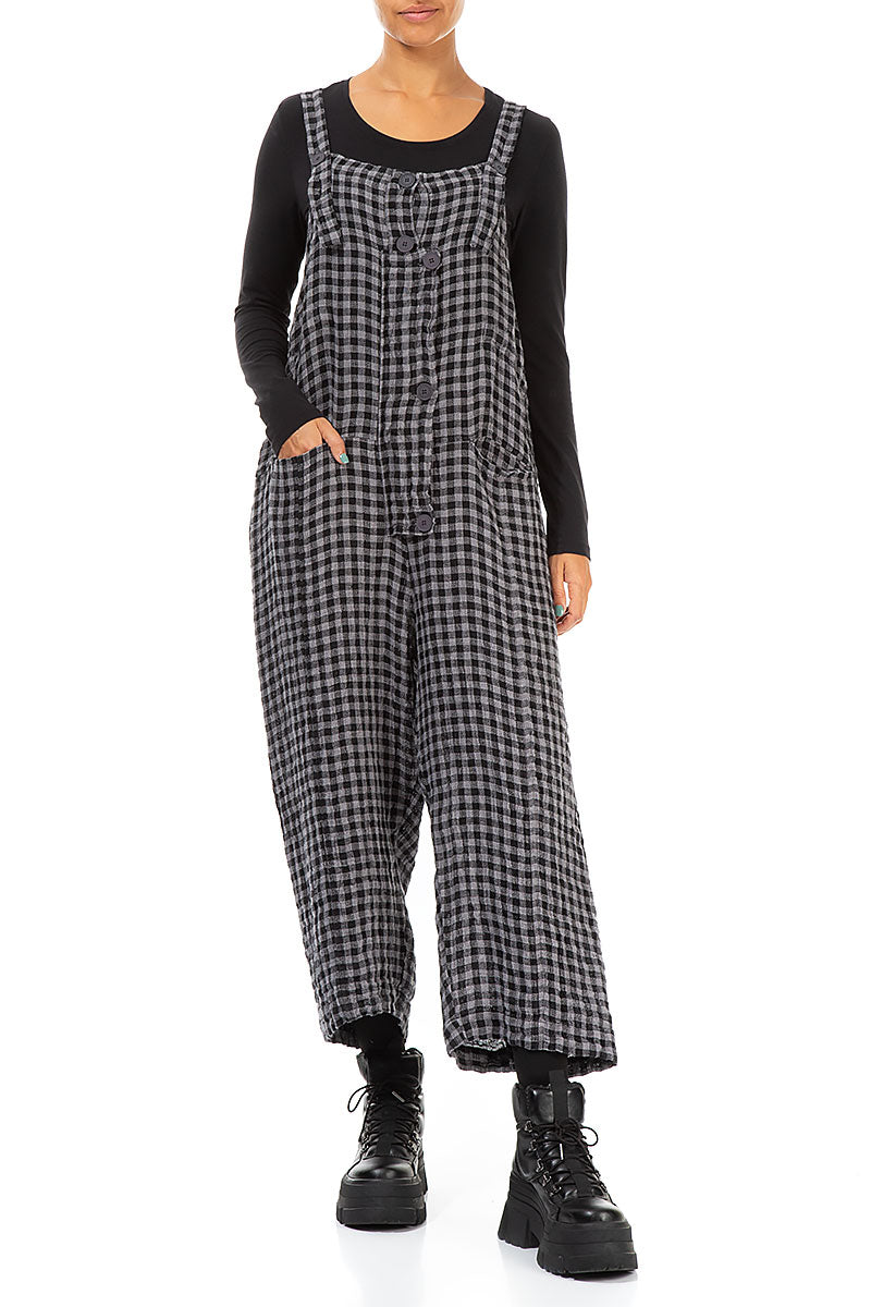 Strappy Grey Check Linen Jumpsuit 4
