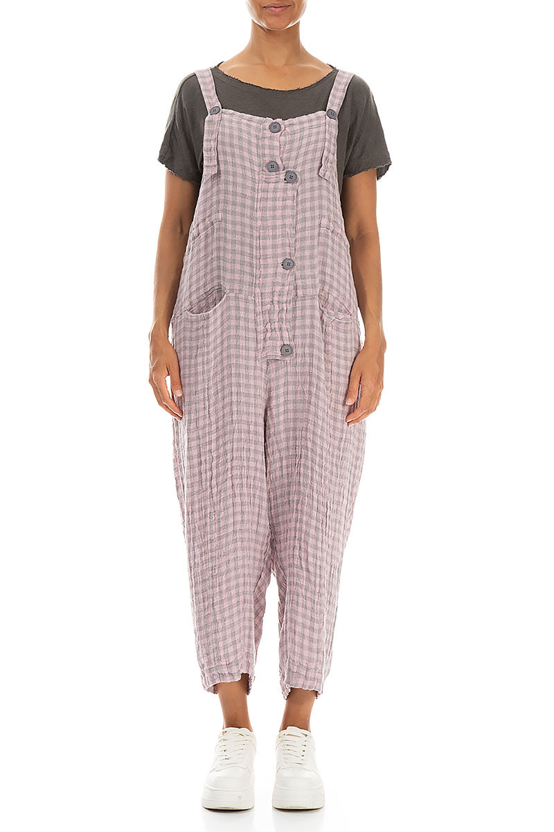 Combinaison à bretelles en lin rose à carreaux