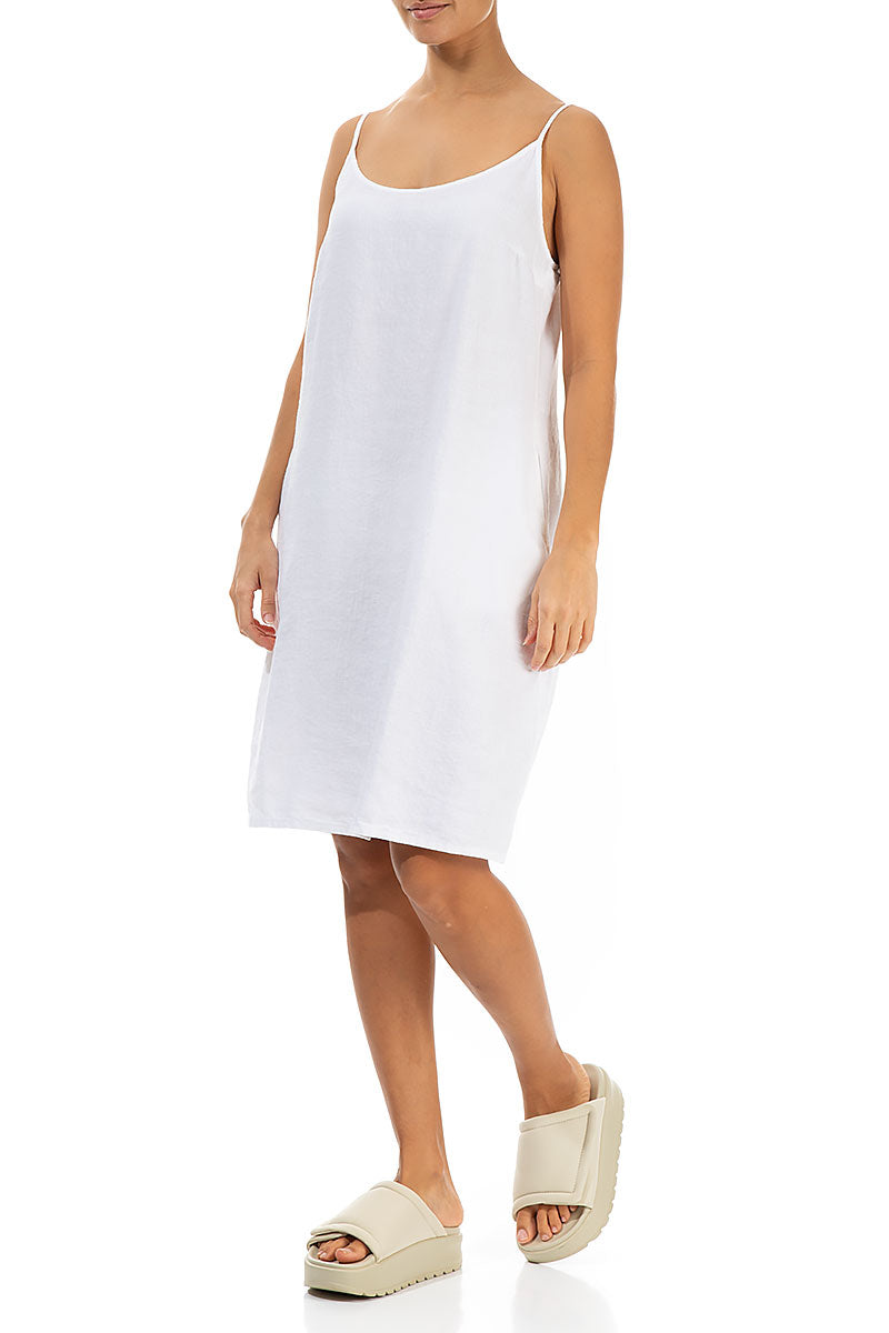 Strappy Pure White Linen Dress 3