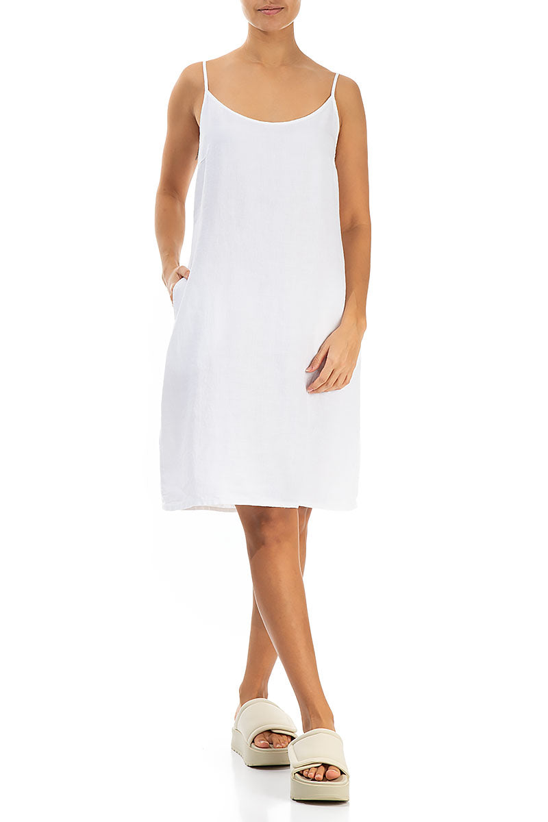 Strappy Pure White Linen Dress 4