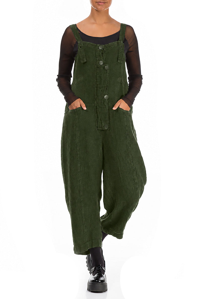 Strappy Shamrock Green Mélange Linen Jumpsuit