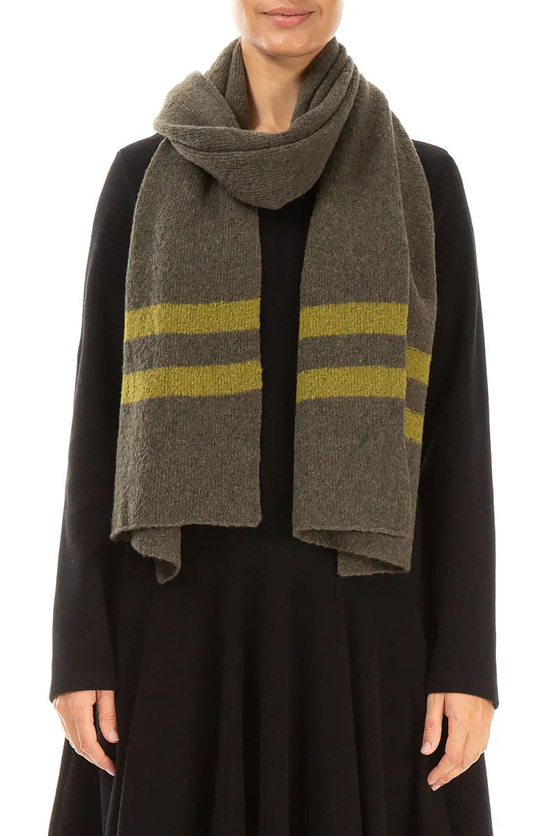 Striped Khaki Soft Wool Scarf 1