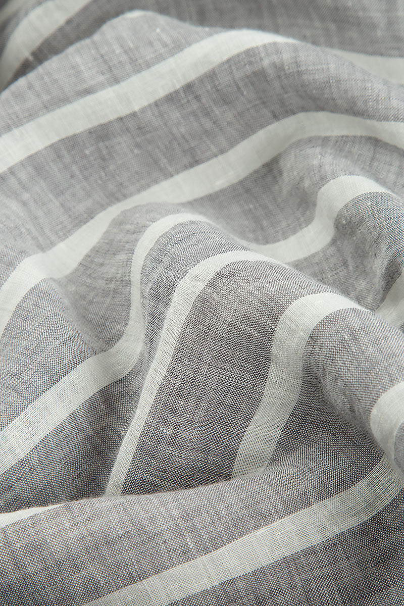 Stripy Grey Linen Midi Dress 6