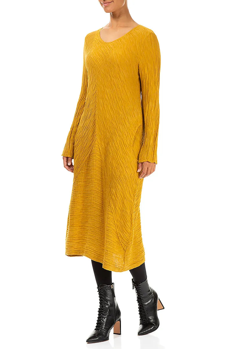 Subtle Balloon Crinkled Amber Silk Midi Dress 3