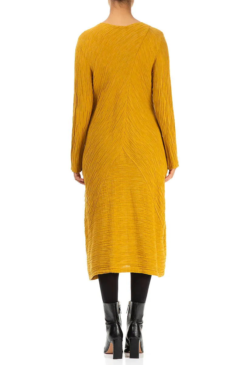 Subtle Balloon Crinkled Amber Silk Midi Dress 2