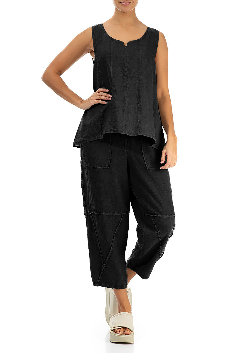 Sweetheart Neck Black Linen Top 4