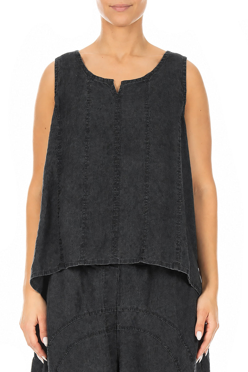 Sweetheart Neck Black Linen Top 1