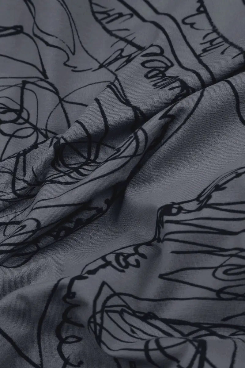 Exposed Seam Graphite Abstract Draw Cotton Dress 5