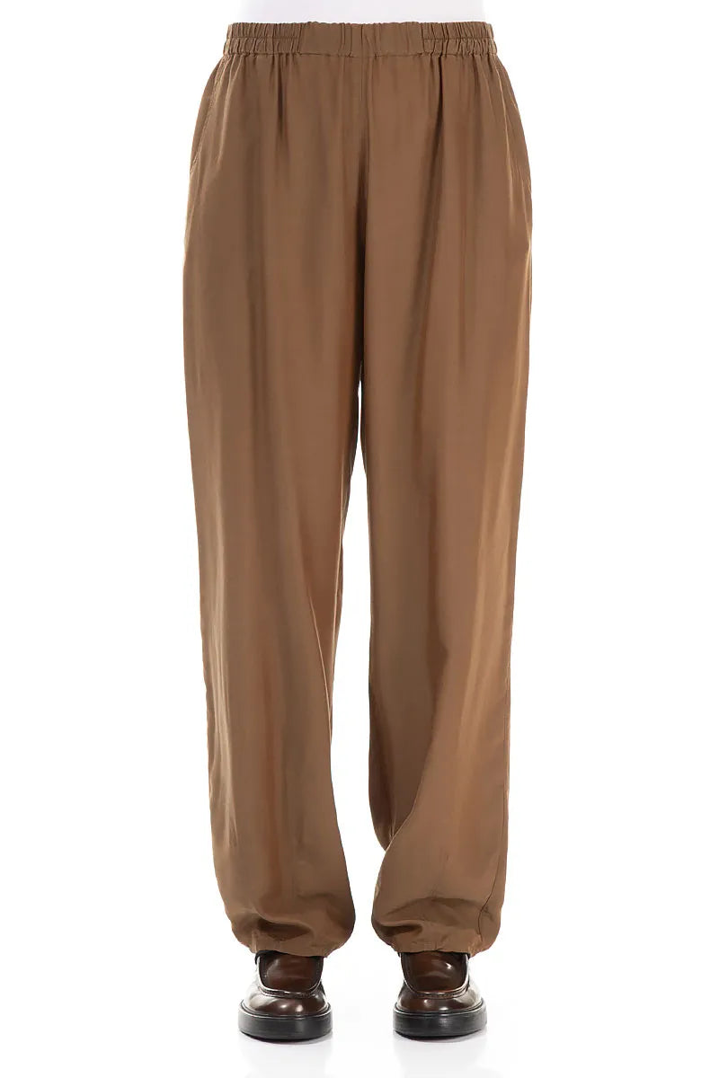 Taper Aged Copper Silk Bamboo Trousers 1