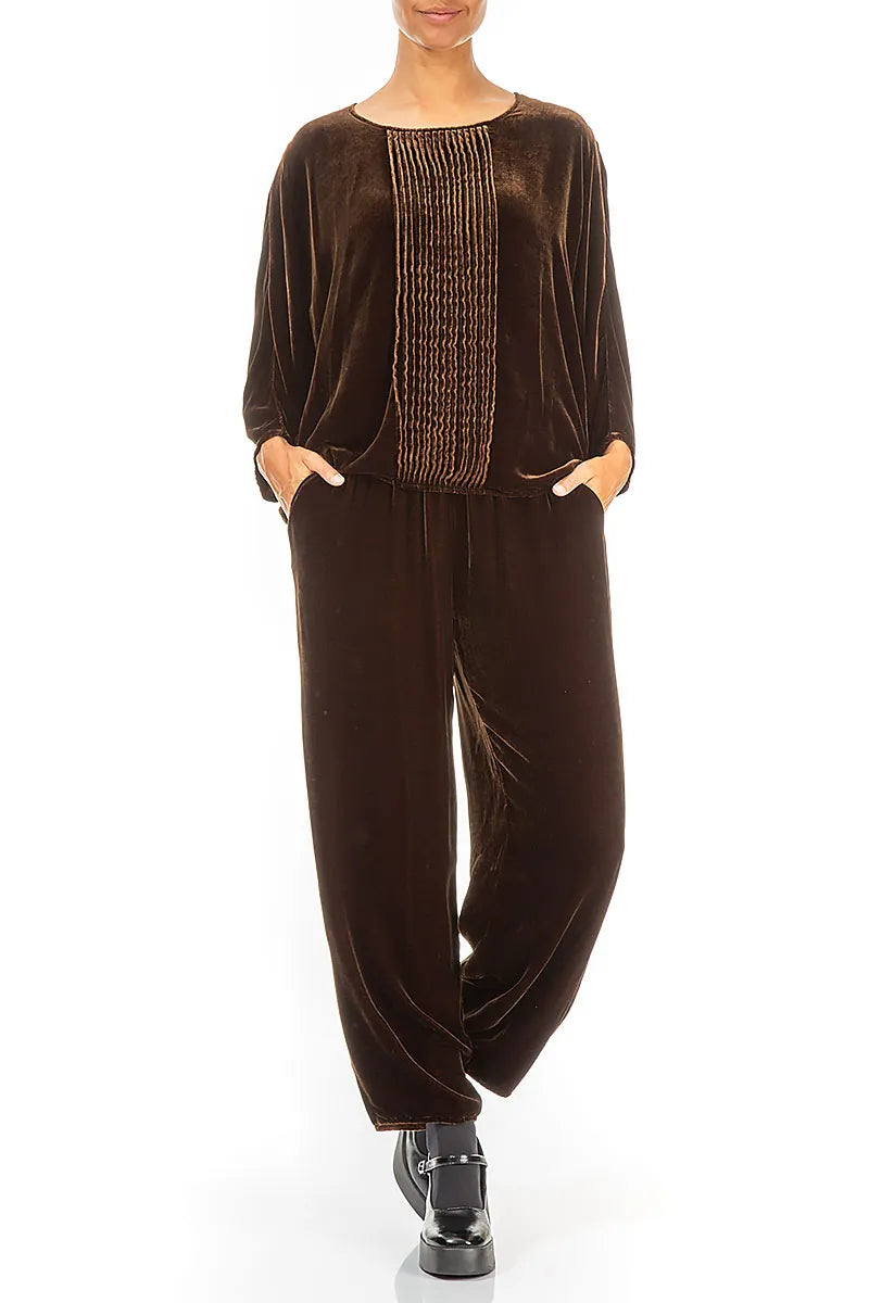 Taper Aged Copper Silk Velvet Trousers 4